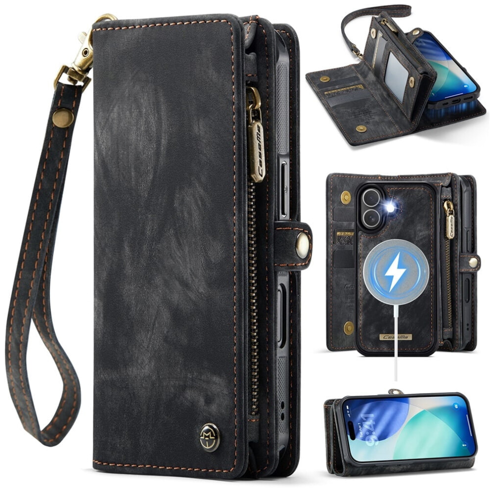 Caseme Leather Wallet Case For Iphone 17ÂDetachable, 8-Card Holder, Zipper Bills Slot, Magnetic Shockproof Flip Cover, Compatible With Iphone Black 9180479348702