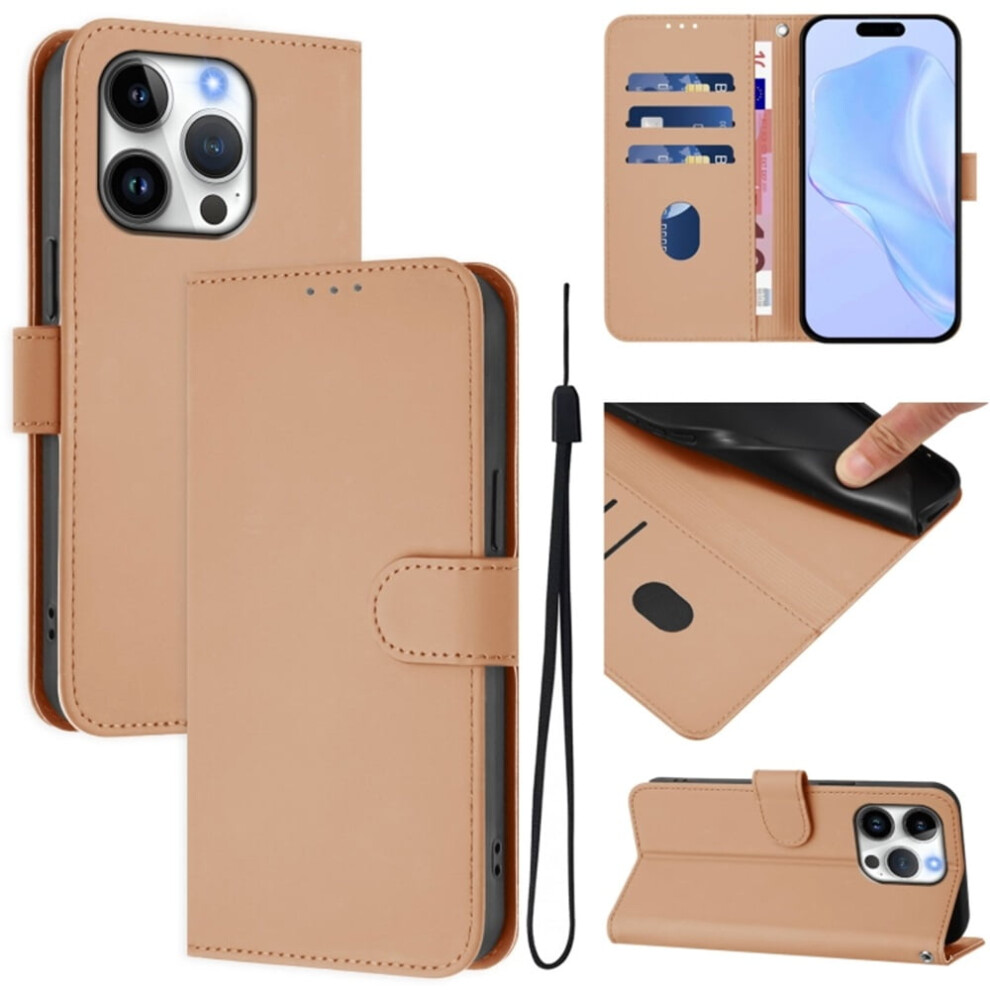 Pu Leather Wallet Case Compatible With Iphone 13 Pro Â Magnetic Flip Folio, 3-Card Slot & Wrist Strap, Nude Cream 9180479349068