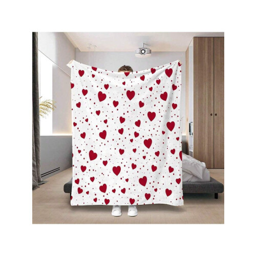 Κουβέρτα φανέλας με τυπωμένη καρδιά του Αγίου Βαλεντίνου, μαλακή βελούδινη ρίψη 1