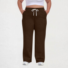Women's Plus Size Casual Pants Drawstring Waist with Pockets Solid Color Sporty and Comfortable Fit