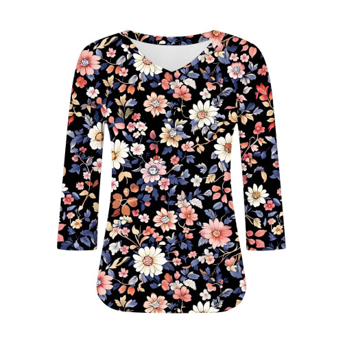 Top da donna a maniche a 3/4, camicie casual con scollo a V, magliette basic morbide, camicette da lavoro 2