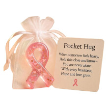 2025 New Breast Cancer Awareness Pocket Hug Ribbon with Encouragement Card Inspirational Pocket Hug for Women Breast Cancer Home Decor