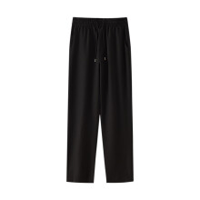 Sizes XL-X5 Full Length Pants Black Men's Casual Solid Color Plus Size Haren Elastic Waist Drawstring Pocket, Gifts for man