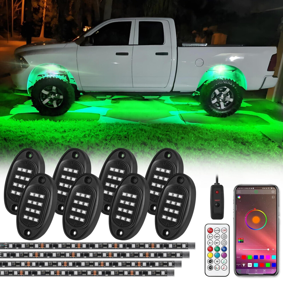 Led Rock Lights Kit Â Bluetooth/Rf Remote, Addressable Rgb Neon Underglow, 12V Waterproof, Compatible With Trucks, Jeep, Atv, Utv, Golf Cart, Rzr 9180479767558