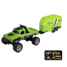 Mini RC Monster Truck, 1/64 Scale with Lights & 2.4GHz Remote, Rechargeable, Alloy Semi-Truck, Speed Adjustable, Includes Trailer