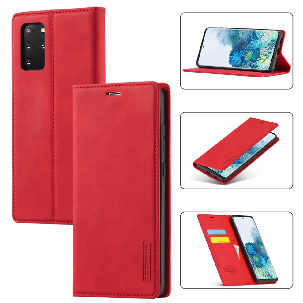 Lc.imeeke Leather Flip Wallet Case With Card Holder & Magnetic Closure For Compatible With Samsung Galaxy S20 5G Â Shockproof, Kickstand, Red 9180479768197
