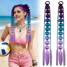 Hand-woven braids and ponytail with three-color gradient