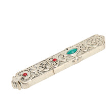 Vintage Zinc Alloy Needle Case Set with Rhinestone Pattern, 1.5x9cm