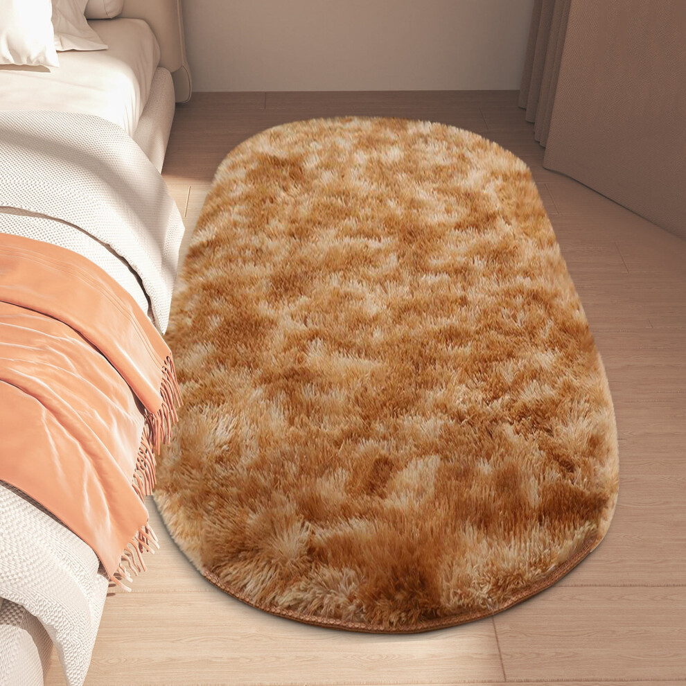 Fluffy Bedroom Rug, Oval Area Rug Shaggy Carpet 2 x 5 Feet Small Cute Rug for Dorm Kids Room Nursery Home Decor Plush Shaggy Carpet Clearance