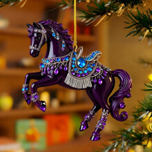 Purple Horse Ornament – Trail of Painted Ponies Christmas Decor, Crystal Saddle, Compatible with Xmas Tree & Rearview Display