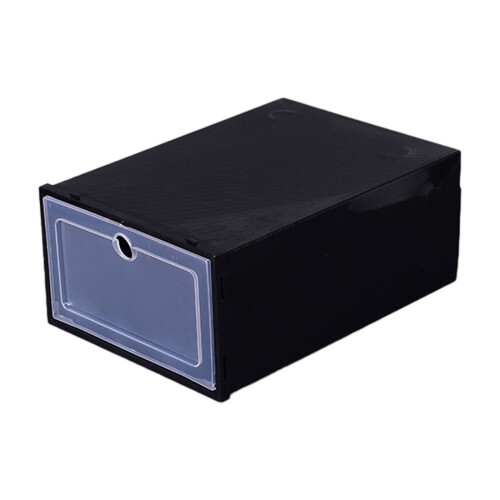 Clear Stackable Shoe Storage Box, 12x8x5", Transparent Foldable Clamshell Organizer with Front Opening (Black)