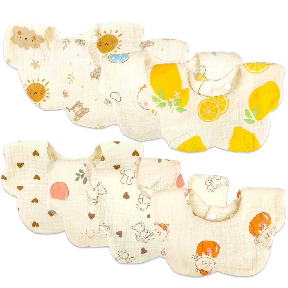 8-Pack Super Absorbent 4-Layer Muslin Baby Bibs for Infants & Toddlers, Compatible with Teething & Drooling