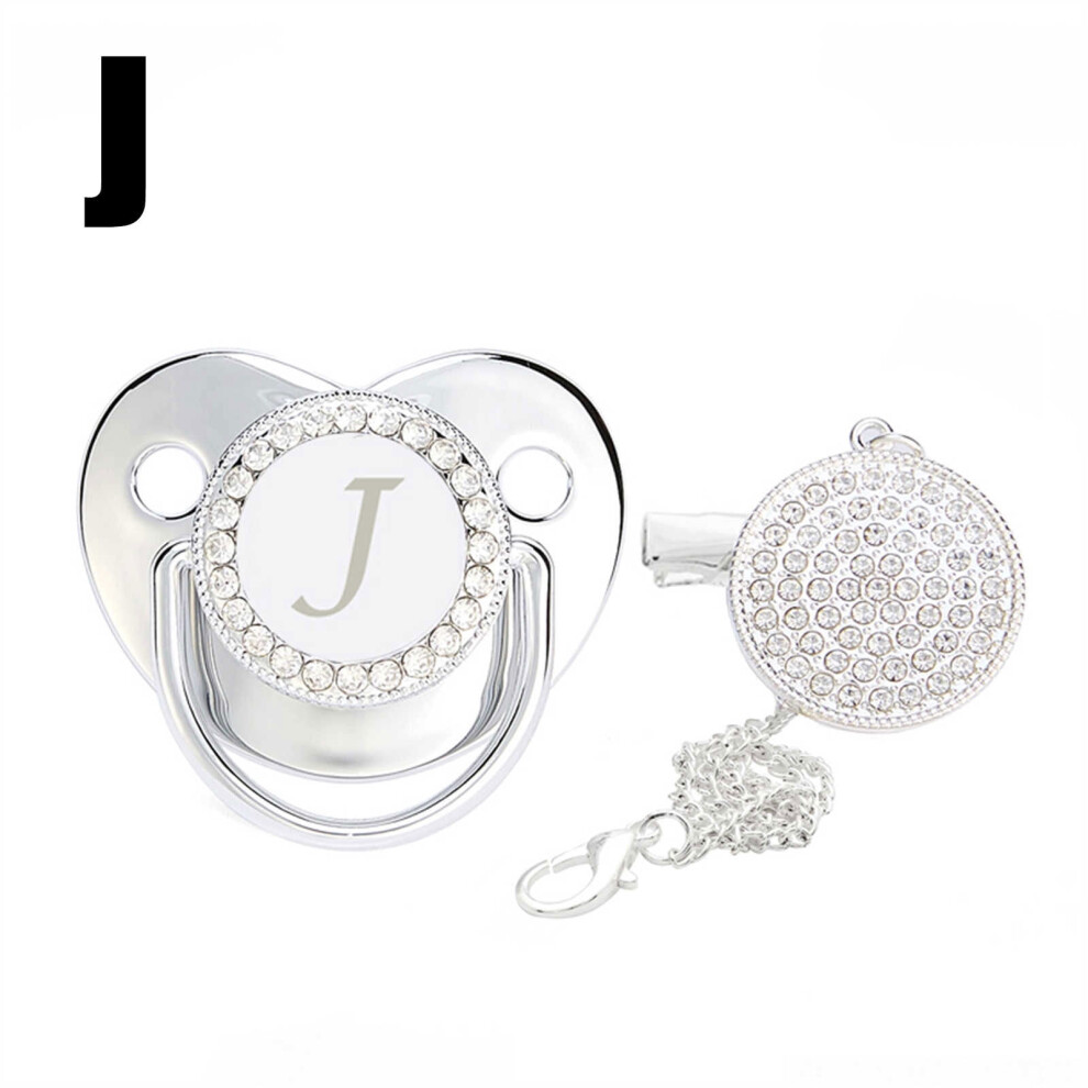 Nrmvnmi Baby Pacifier And Clips With Rhinestones Bling 26 Letters Initials Personalized Baby Infant Newborn Pacifier Silver