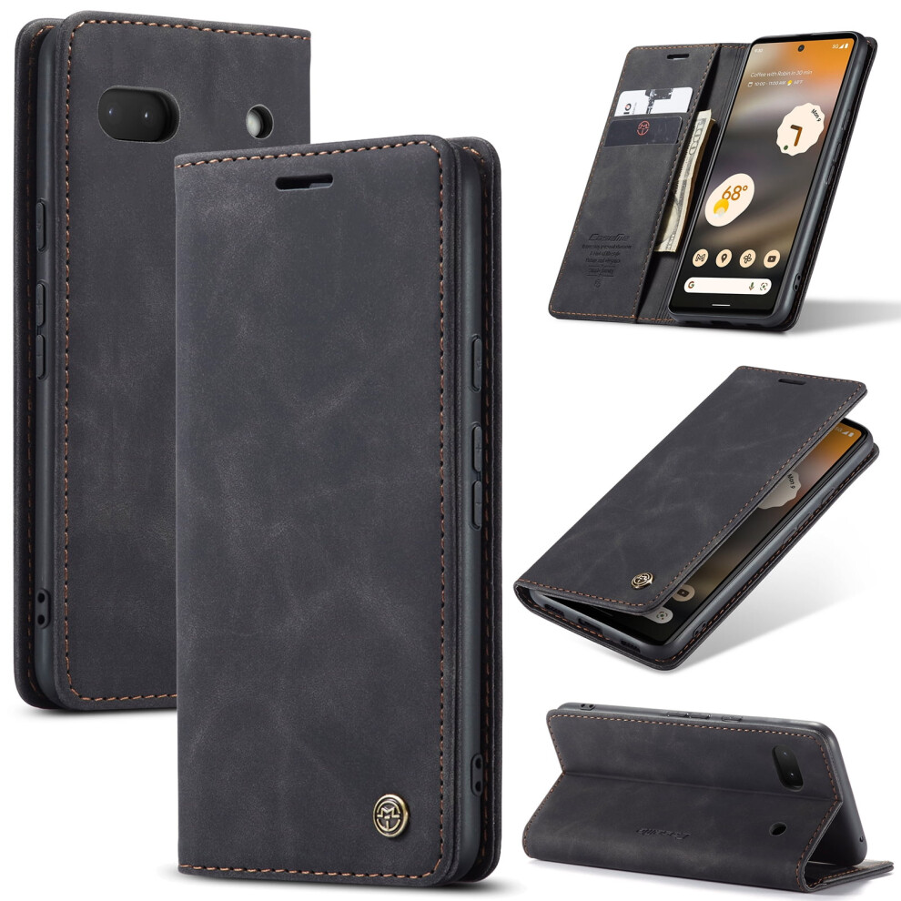 Caseme Leather Flip Wallet Case For Google Pixel 6A Â Magnetic Closure, Card Holder, Shockproof, Kickstand, Black 9557311439438