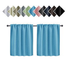Thermal Short Blackout Curtains for Small Window - Darkening Curtains for Living Room Bedroom Kitchen - W29.9xL36 Inch Set of 2 Panels - Blue