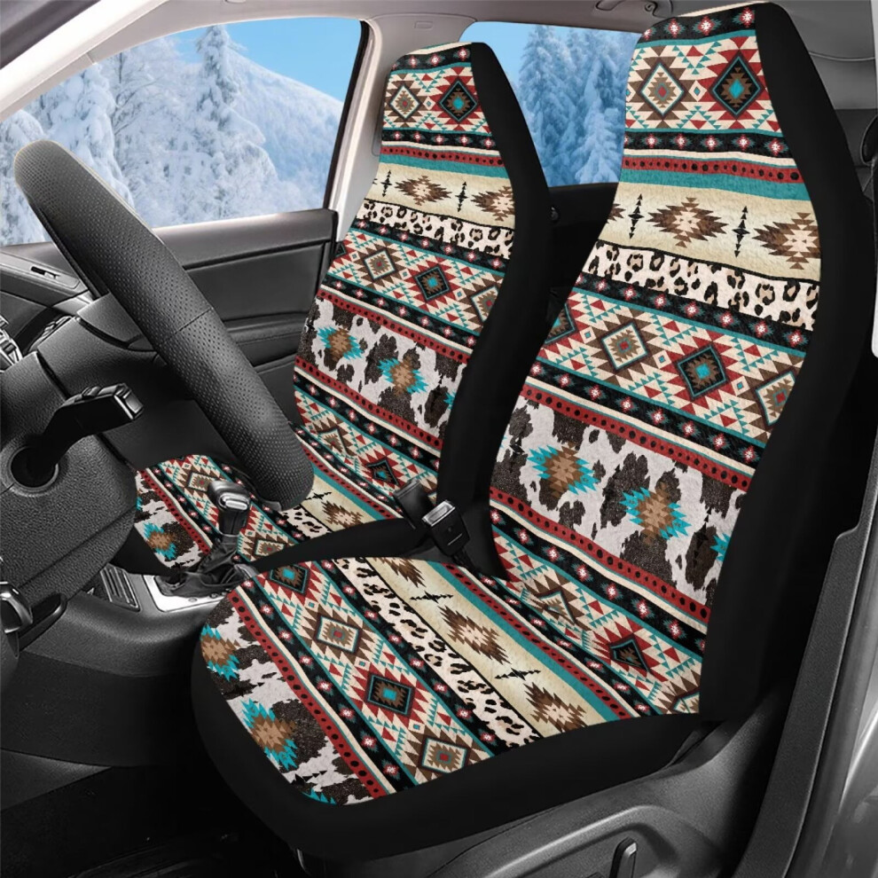 Car Seat Covers Front Seats Only Automotive Interior Accessories For Men, 2Pcs Ethnic Aztec Cow Print Auto Seat Covers Universal Fits Most Cars Suvs Coral 9557311440540
