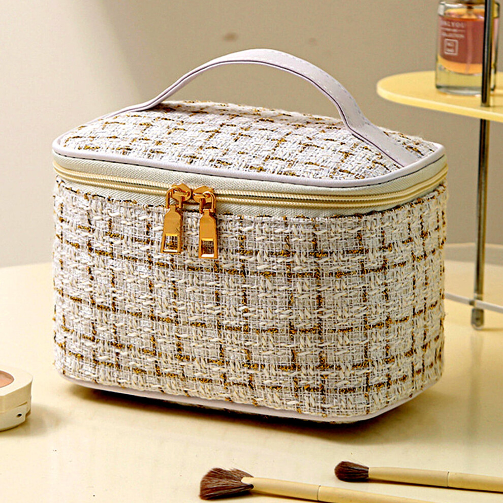 White Travel Makeup Bag For Women Â Large Cosmetic Organizer With Brush Compartment, Portable Toiletries Case Â