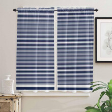 Navy Blue Striped Window Curtains 2 Panels 42x63 Rod Pocket