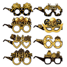 16Pcs Black & Gold Birthday Paper Glasses – Vintage 1945 Style, 80th/90th Happy Birthday Photo Props for Men & Women