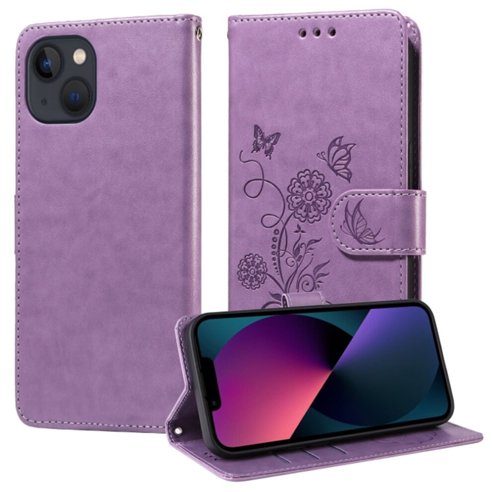 Butterfly Flower Leather Phone Case For Iphone 14 Purple 939152710607