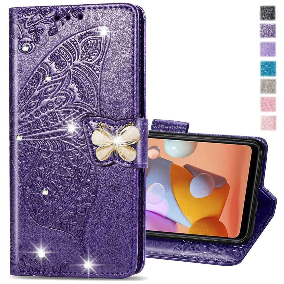Compatible With Iphone 11 Case Â Glitter Butterfly Leather Flip Wallet With Card Holder, Stand & Shockproof Protection Â Crystal Purple 9557311442452