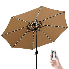 Solar Umbrella With Water-Resistant Canopy, Durable Aluminum Frame For Outdoor Events And Gatherings (Tan)