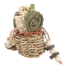 Hamster Chew Baskets Hanging Straw Seagrass & Wood Sticks Small Animal Toy
