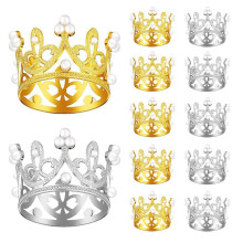 12 PCS Gold Silver Crown Birthday Cake Topper with Pearl Decor Small Princess Headpiece Baby Crown Cake Decoration