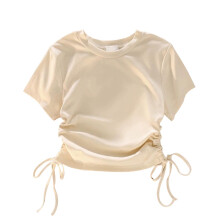 Jente Crop Top Kortermet Cropped Jente-T-skjorter Rund Hals Sommertopper Beige 8-9 År