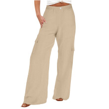 Damesbroek met wijde pijpen, hoge taille, rechte pijpen, casual broek, beige
