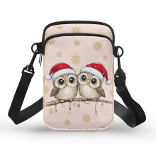 Verstelbare schouderband, polyester, kleine crossbodytas voor dames, 119 x 5 x 18 cm, kerstvogels en sneeuwvlokken