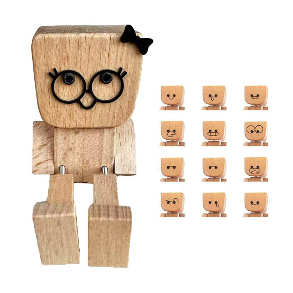 Shaking Wooden Man Figurine For Car Dashboard Â Handmade, 12 Magnetic Expressions, Compatible With All Cars 9551475457772