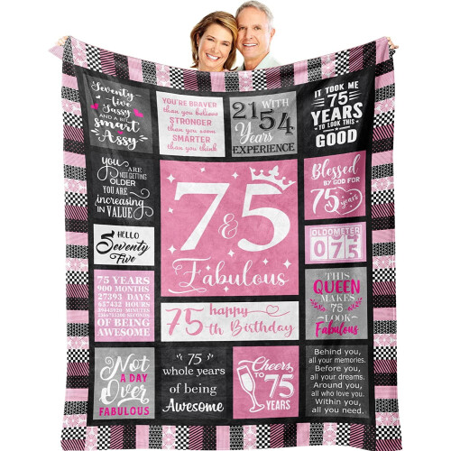 Manta para comemorar o 75º aniversário, para mulheres e homens – 76 x 102 cm (30 x 40 polegadas) – Presente perfeito para mães e avós –