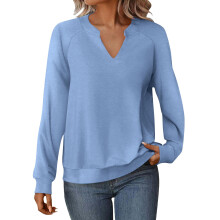 Sudaderas casuales de manga larga con cuello en V para mujer, de corte holgado y ligeras.