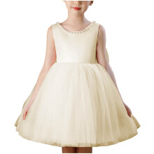 Blomsterpiger Satin Tyl Prinsesse Pageant Kjole til Bryllup Børnefest Gallakjoler Balkjoler Kjoler Beige 5-6 År