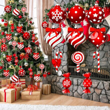 12 decorazioni natalizie a forma di lecca-lecca in legno rosso e bianco con cordini – compatibili con alberi standard