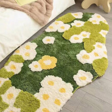 Grazioso tappetino da bagno verde con stampa floreale, antiscivolo e lavabile in lavatrice, in microfibra super assorbente, forma irregolare, 79 cm
