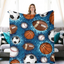Manta de flanela macia e confortável com estampa de basquete e beisebol, antiestática, para cama ou sofá (152 x 203 cm).