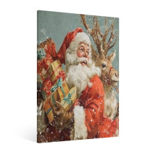 Ealaín Balla Seanré Santa & Eilc – Prionta Canbháis Frámaithe, Maisiúcháin Nollag Seanré don Seomra Maireachtála, don Chistin, don Seomra