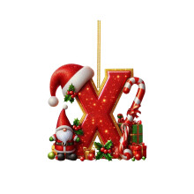 Buchstabenanhänger mit Weihnachtsmannmütze und Weihnachtsgeschenken – Weihnachtsdekoration für den Weihnachtsbaum, Zuhause, Büro oder Partys