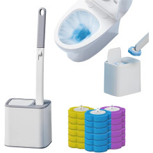 Escova de vaso sanitário descartável com suporte, para montagem na parede, ideal para banheiros modernos. Higiênica e prática (cinza, 18 cabeças