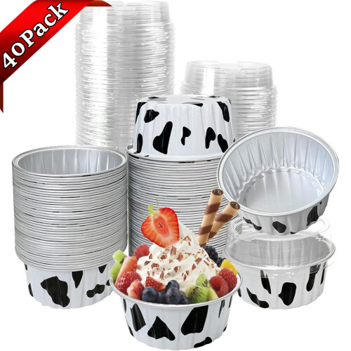 Συσκευασία 40 θηκών για cupcakes από αλουμινόχαρτο, 5oz με καπάκια, κύπελλα μιας χρήσης