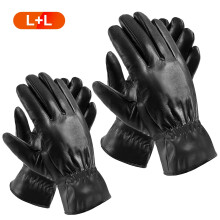 Unisex-Lederhandschuhe, wind- und wasserdicht, warme Winterhandschuhe zum Radfahren, Skifahren und Laufen, Schwarz, Größe L+L