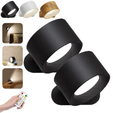 Appliques murales Lights of Sweden, rotation à 360, 3 modes de couleur et de luminosité, lampe murale LED pour chambre – Noir, lot de 2