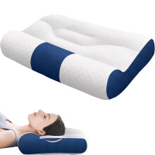 Ergonomic Cervical Neck Pillow – Memory Foam, Cooling, for Side/Back/Stomach Sleepers, Blue (1 Pc)