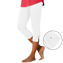 Női fehér capri leggings díszgombokkal, térdig érő crop nadrág – nyári lezser nadrág, minden mérettel kompatibilis