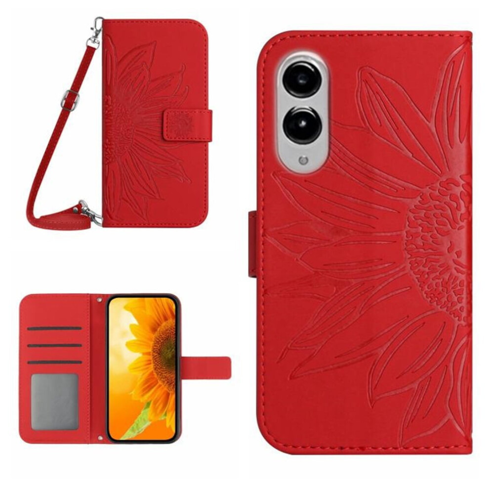 Sunflower Embossed Pu Leather Flip Wallet Case With Magnetic Closure, Card Slots & Hanging Rope For Samsung Galaxy S25 Edge 5G 6.7" 9340959368846