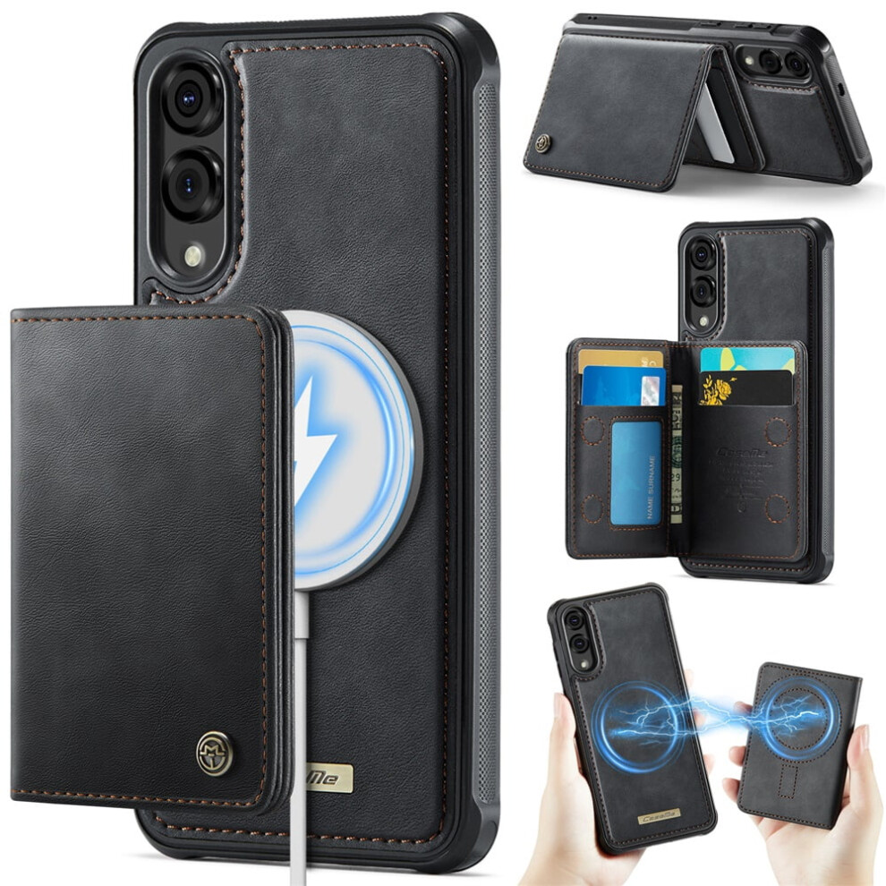 Case For Samsung Galaxy S25 Edge 5G: Rfid-Blocking, Magsafe-Compatible, Detachable 2-In-1 Wallet With Kickstand, Pu Leather, Black 9340959368679