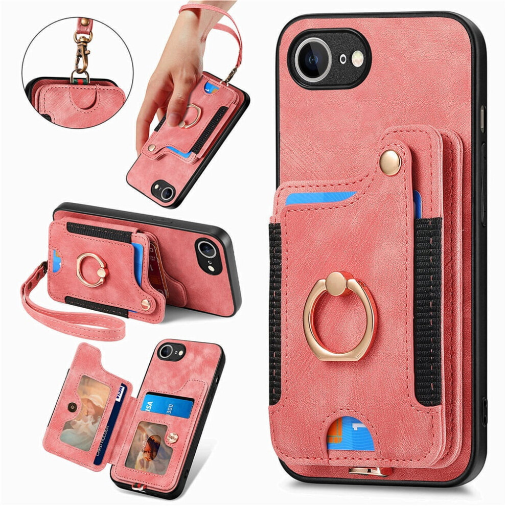 Iphone 16E Wallet Case Â Pu Leather Flip Folio With Rfid Blocking, Ring Holder, Kickstand & Wrist Strap, Magnetic, Pink 9340959369317