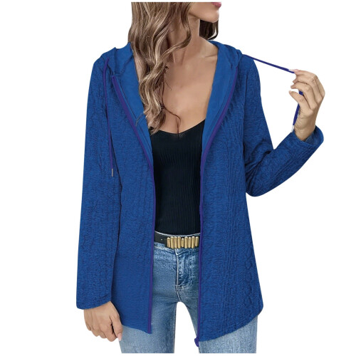 Damen-Kapuzenpullover mit Reißverschluss, einfarbig, gestrickt, langärmelig